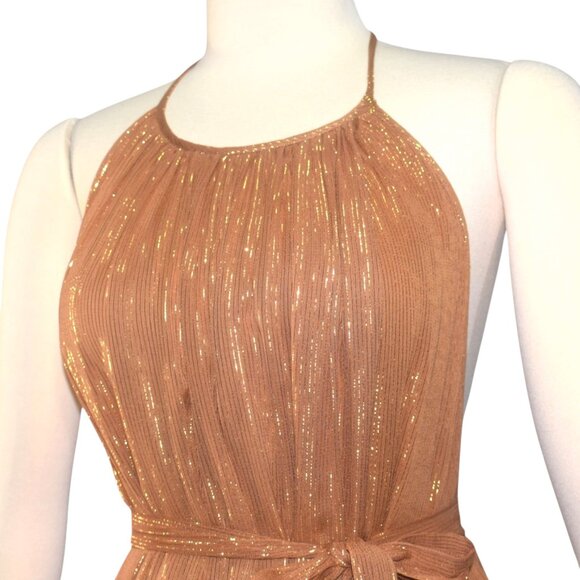 Sundress Alice Dress in Burnt Orange Marbella Desert Metallic Gold Stripe M L - Picture 3 of 6